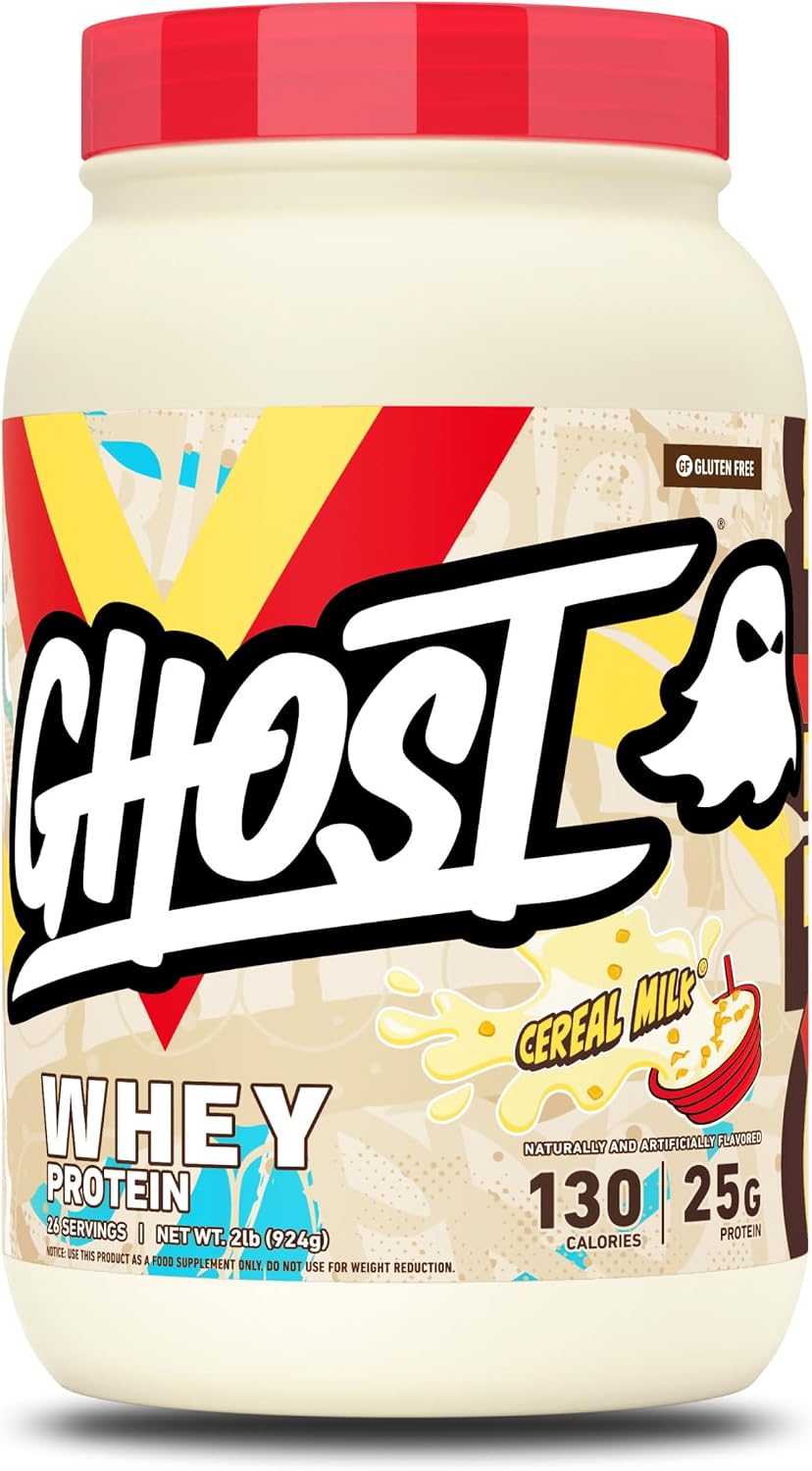 GHOST Whey Protein Powder, Cereal Milk - 2LB, 25G of Protein - Whey Protein Blend - ­Post Workout Fitness & Nutrition Shakes, Smoothies, Baking & Cooking - Soy & Gluten-Free
