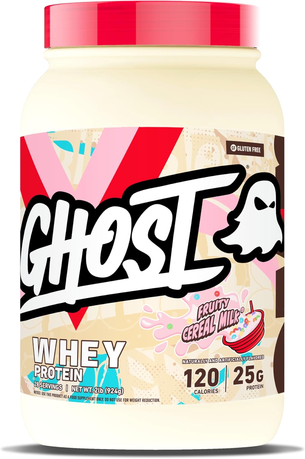 GHOST Whey Protein Powder, Fruity Cereal Milk - 2LB, 25G of Protein - Whey Protein Blend - ­Post Workout Fitness & Nutrition Shakes, Smoothies, Baking & Cooking - Soy & Gluten-Free