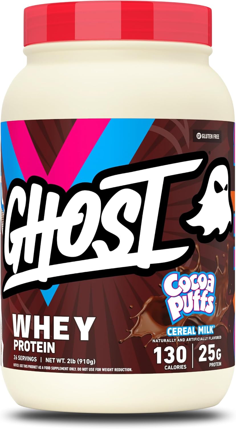 GHOST Whey Protein Powder, Cocoa Puffs Cereal Milk - 2LB, 25G of Protein - Whey Protein Isolate & Concentrate Blend - Post Workout Fitness & Nutrition Shakes, Smoothies & Baking - Soy & Gluten Free