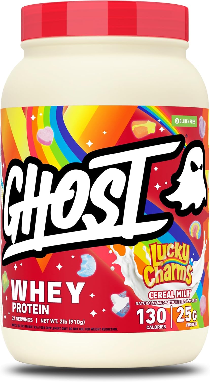 GHOST Whey Protein Powder, Lucky Charms Cereal Milk - 2LB, 25G of Protein - Whey Protein Isolate & Concentrate Blend - Post Workout Fitness & Nutrition Shakes, Smoothies & Baking - Soy & Gluten-Free