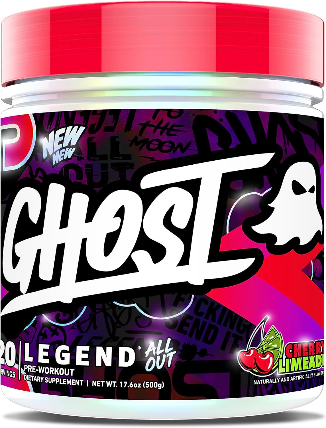 GHOST Legend All Out Pre-Workout Powder, Cherry Limeade - 20 Servings - Pre-Workout Supplement for Men & Women - Energy & Pumps - Caffeine, Citrulline, Beta Alanine, Betaine, NO3-T- Sugar Free