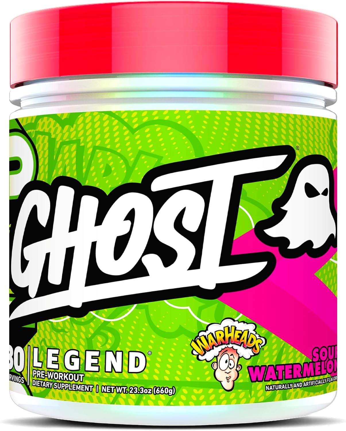 GHOST Legend Pre-Workout Powder, Warheads Sour Watermelon - 30 Servings – Pre-Workout for Men & Women with Choline, L-Citrulline, & Beta Alanine for Energy & Focus