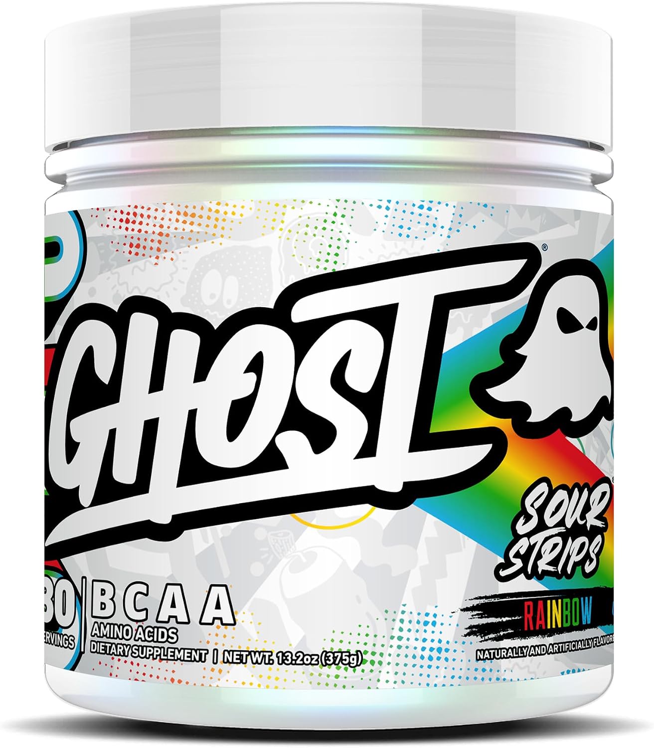 GHOST BCAA Powder Amino Acids Supplement, Sour Strips - 30 Servings - Sugar-Free Intra, Post & Pre Workout Amino Powder & Recovery Drink, 7G BCAA