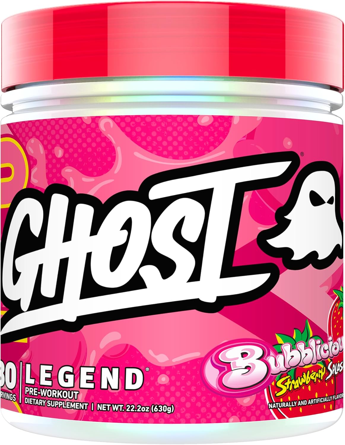 GHOST Legend Pre-Workout Powder, Bubblicious Strawberry Splash - 30 Servings – Pre-Workout for Men & Women with Choline, L-Citrulline, & Beta Alanine for Energy & Focus