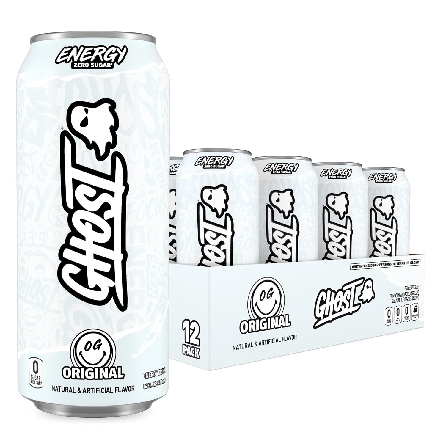 GHOST Energy Drink - 12-Pack, Original, 16oz - Energy & Focus & No Artificial Colors - 200mg of Natural Caffeine, L-Carnitine & Taurine - Gluten-Free & Vegan