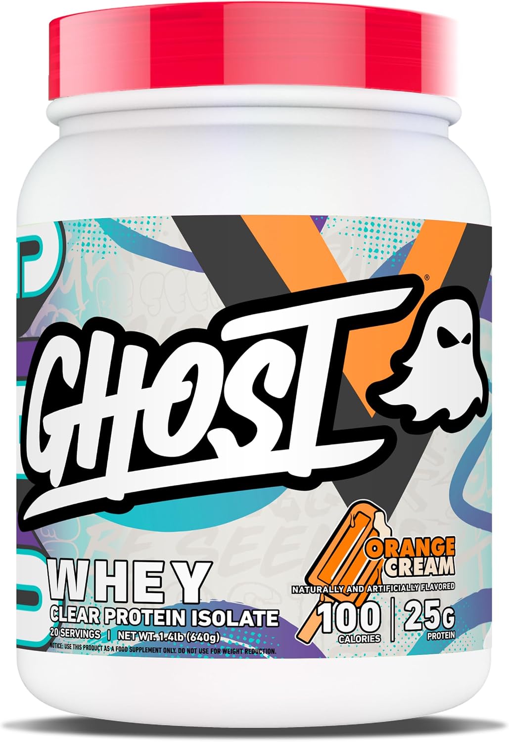 GHOST Clear Whey Isolate Protein Powder, Orange Cream - 1.4 LB Tub, 25G of Whey Protein - Post Workout Drink for Muscle Gain & Recovery – Sugar Free, Soy Free & Zero Fat, 20 Servings